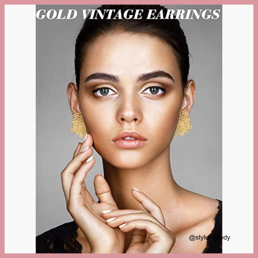 6 Pair Gold Statement Earrings Large Geometric Dr… - image 2